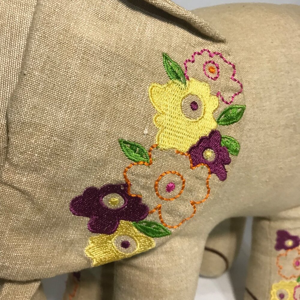 Handcrafted Linen Elephant With Colorful Embroidery - Made In India - 11.5 Inche - Picture 2 of 10